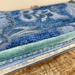 8pcs Fabric Samples Lot - Rustic Blues and Greys Paisley Damask Solid